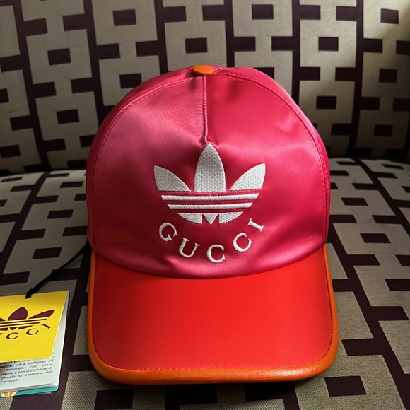 Gucci x adidas unisex seta silk leather trim logo monogram baseball cap hat NEW - Picture 3 of 8